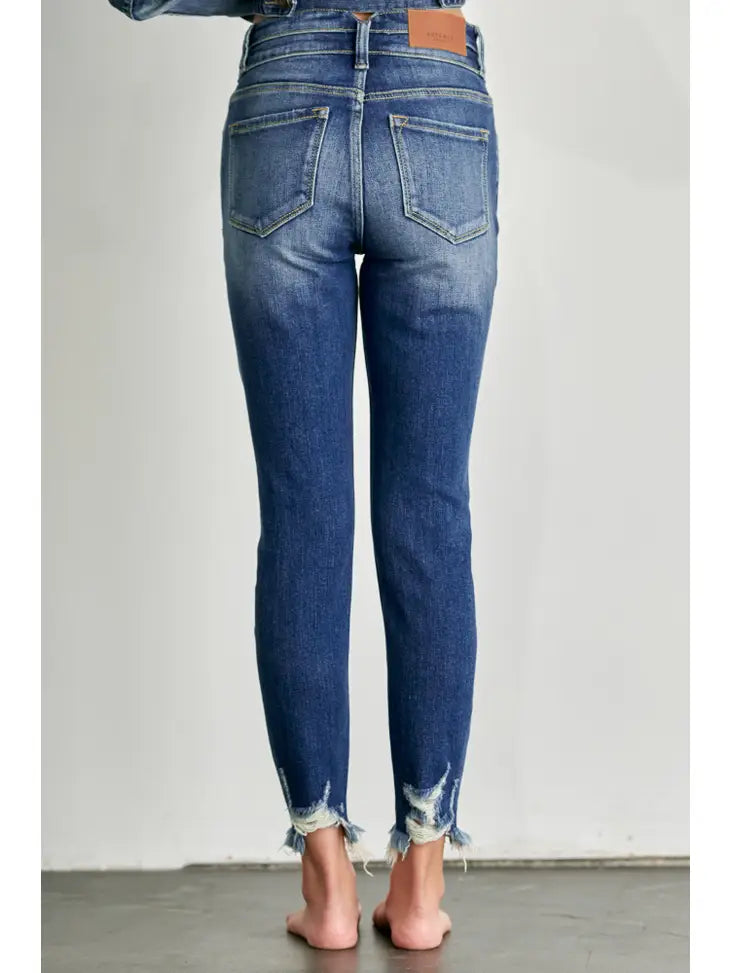 High Rise Ankle Length Double Waist Skinny Jeans