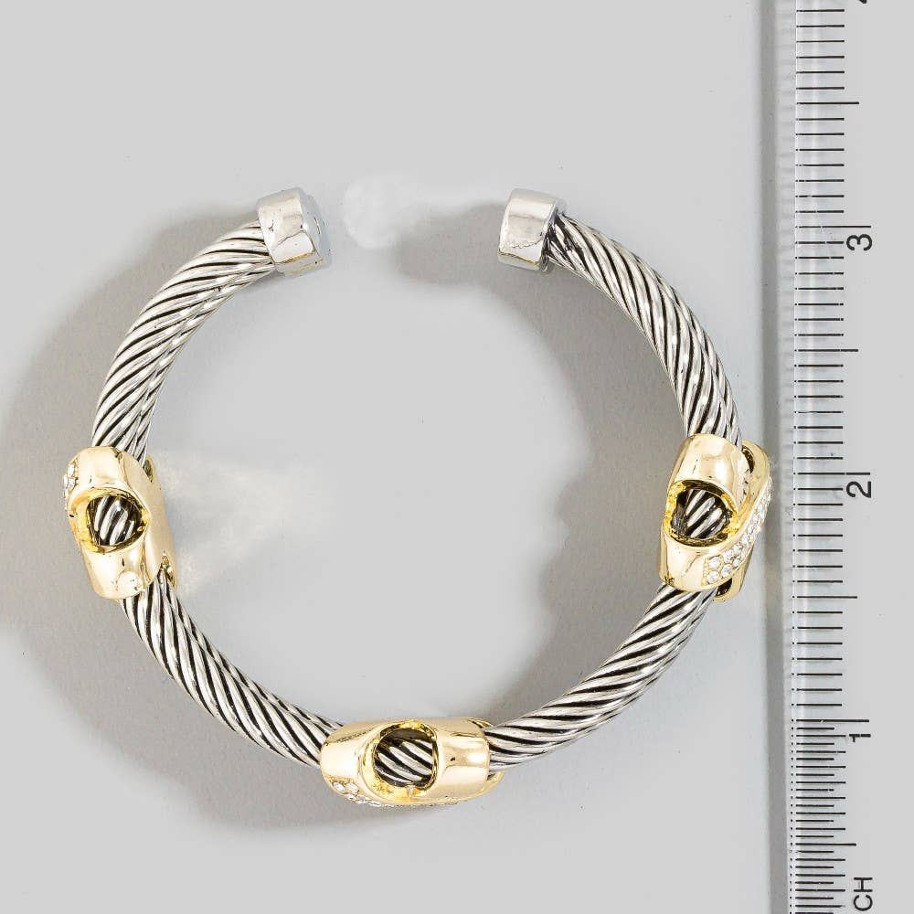 Gold Plated Two Tone Layered Wire Cuff Bracelet