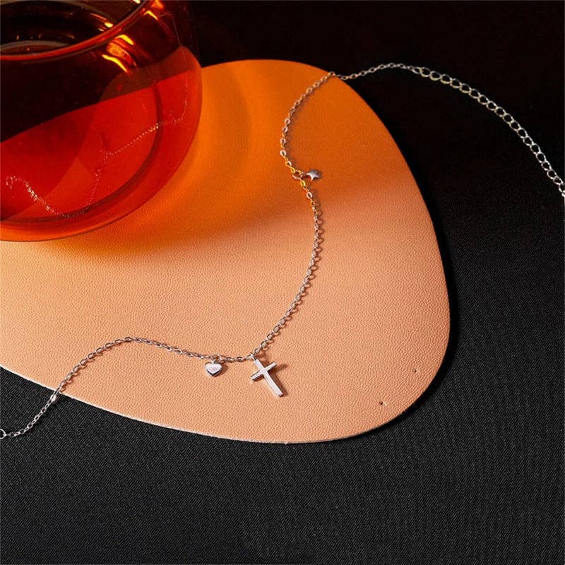 Dainty Cross Star Heart Charm Anklet in 925 Sterling Silver