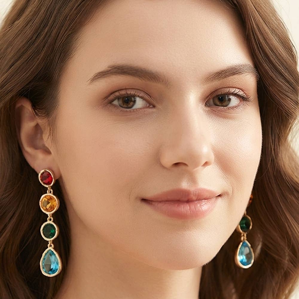 Round Teardrop Stone Link Drop Earrings