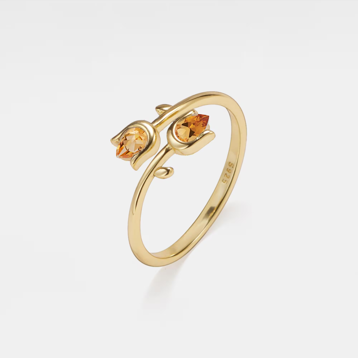 Citrine Tulip Flower Bypass Ring in 925 Sterling Silver