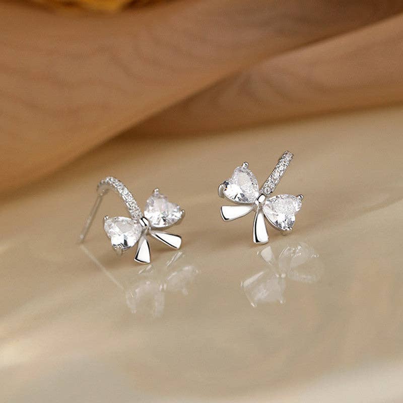 Dainty Bow Tie Wedding Hoop Earrings in 925 Sterling Silver