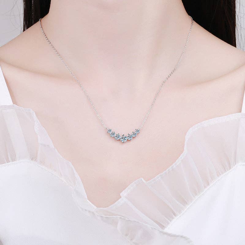 Seven-Stone Moissanite Charm Necklace in 925 Sterling Silver