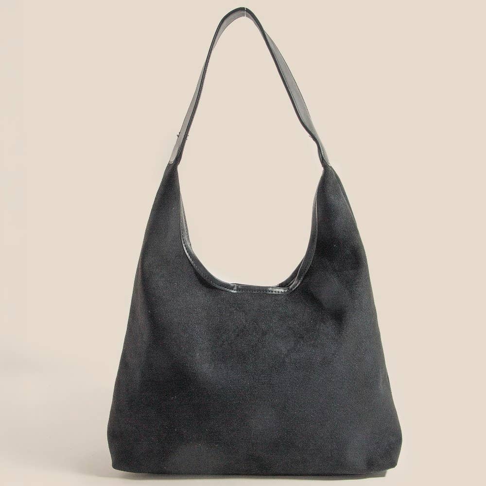 Suede Leather Trim Hobo Bag