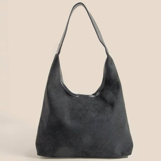 Suede Leather Trim Hobo Bag