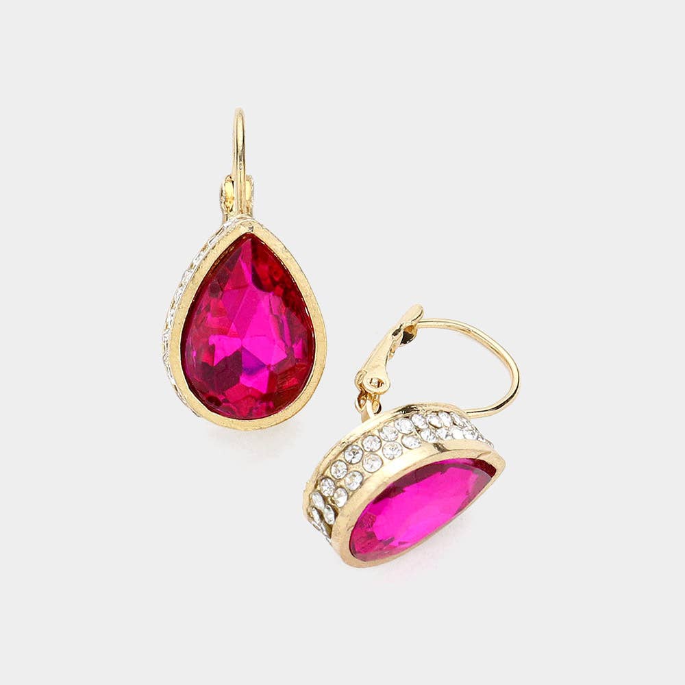 Rhinestone Embellished Teardrop Stone Lever Back Earrings