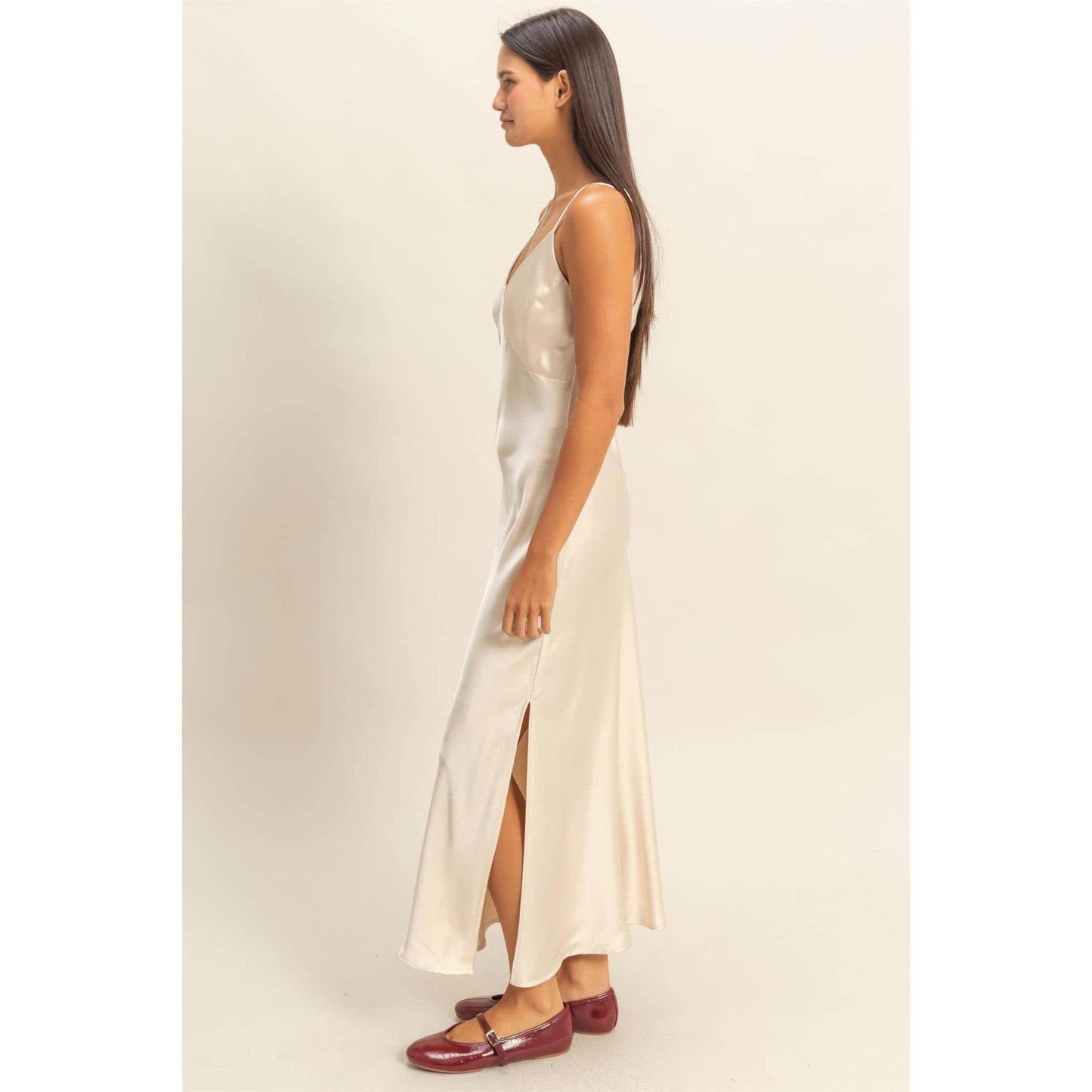 Satin Midi Dress With A Side Slit