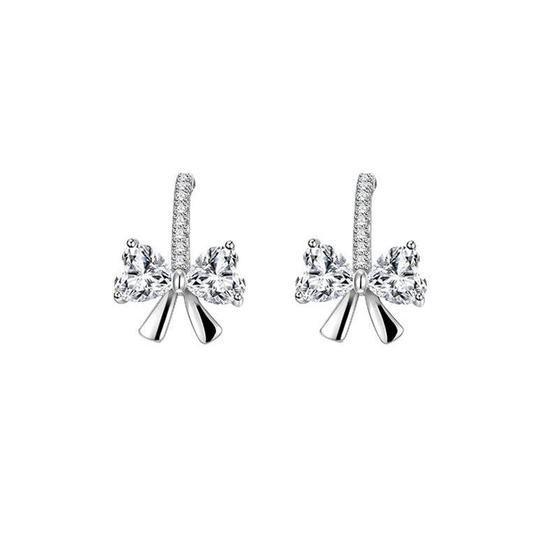 Dainty Bow Tie Wedding Hoop Earrings in 925 Sterling Silver