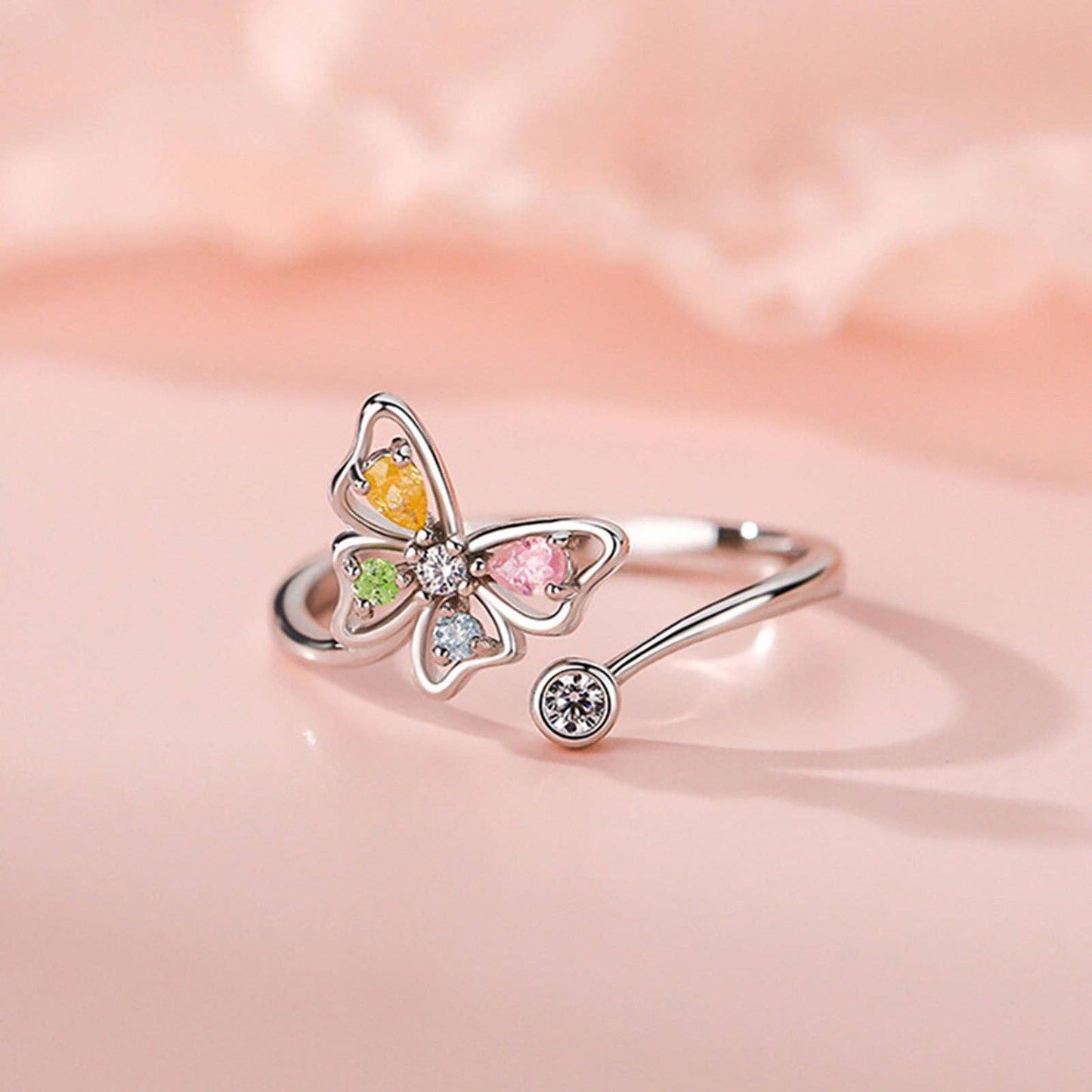 Color Butterfly Stacking Bypass Ring in 925 Sterling Silver
