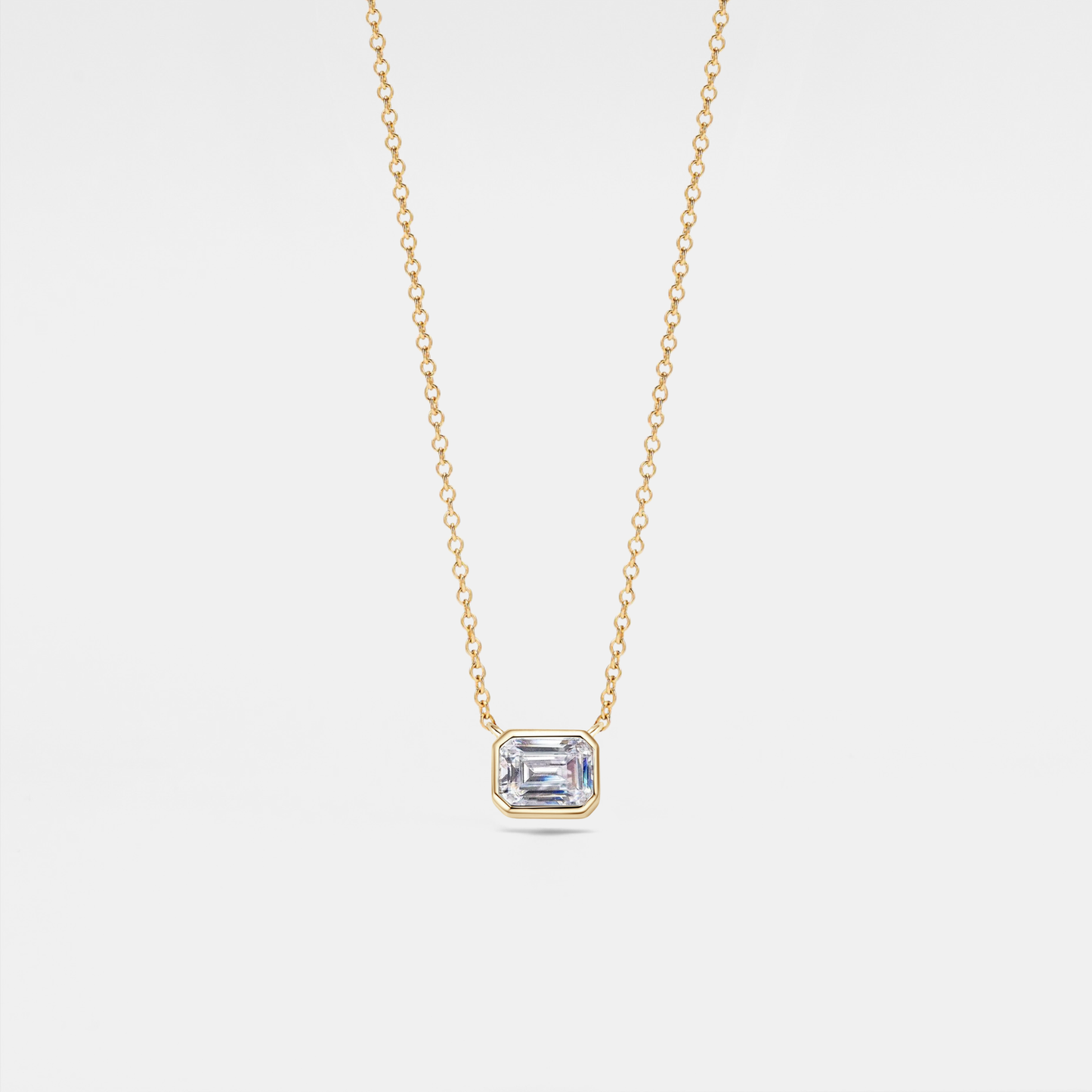 Emerald Cut Moissanite Charm Necklace in 925 Sterling Silver