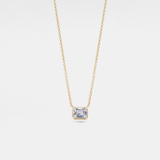 Emerald Cut Moissanite Charm Necklace in 925 Sterling Silver