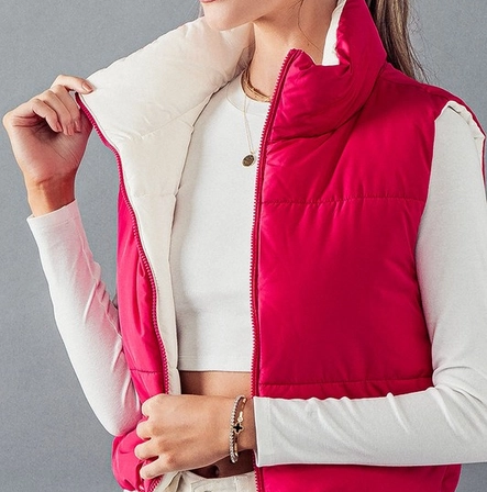 Reversible Stand Collar Cropped Puff Vest