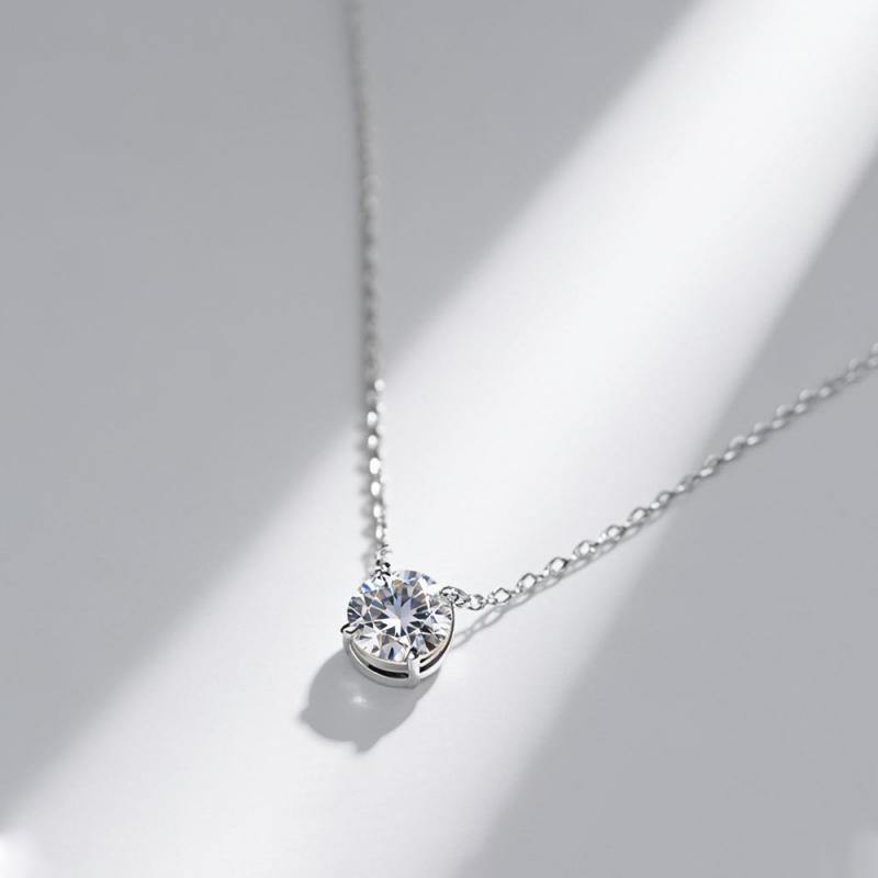 Round-Cut Moissanite Pendant Necklace in 925 Sterling Silver
