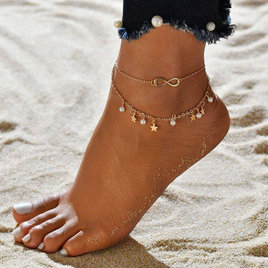 Star Mobius Layered Ankle Bracelet Anklet in Solid Copper