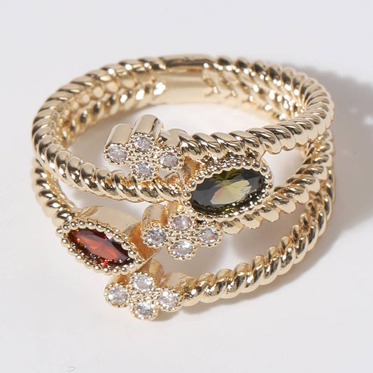 Multi Colored CZ Floral Design Gold Plated Ring