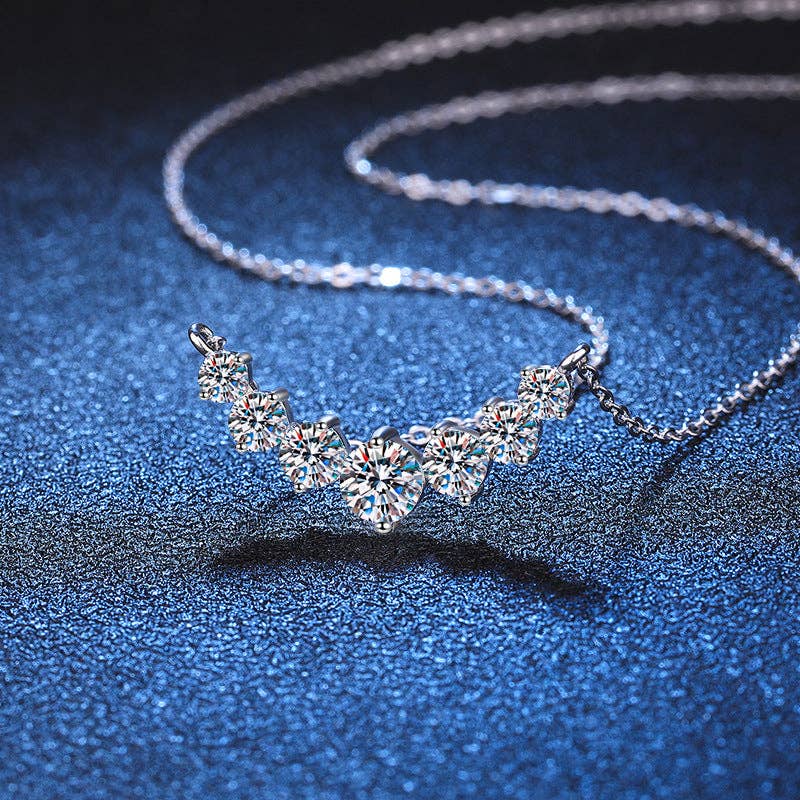 Seven-Stone Moissanite Charm Necklace in 925 Sterling Silver