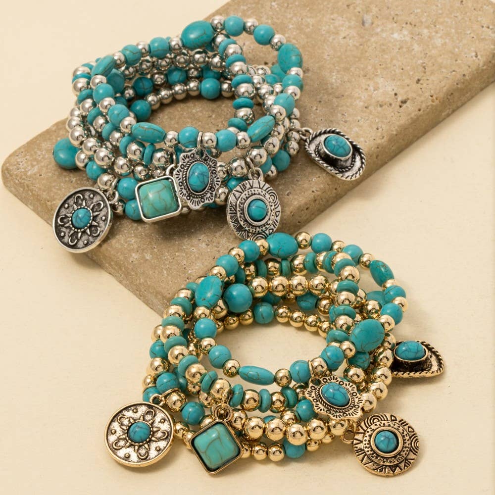 Turquoise Western Charms Beaded Bracelet Set