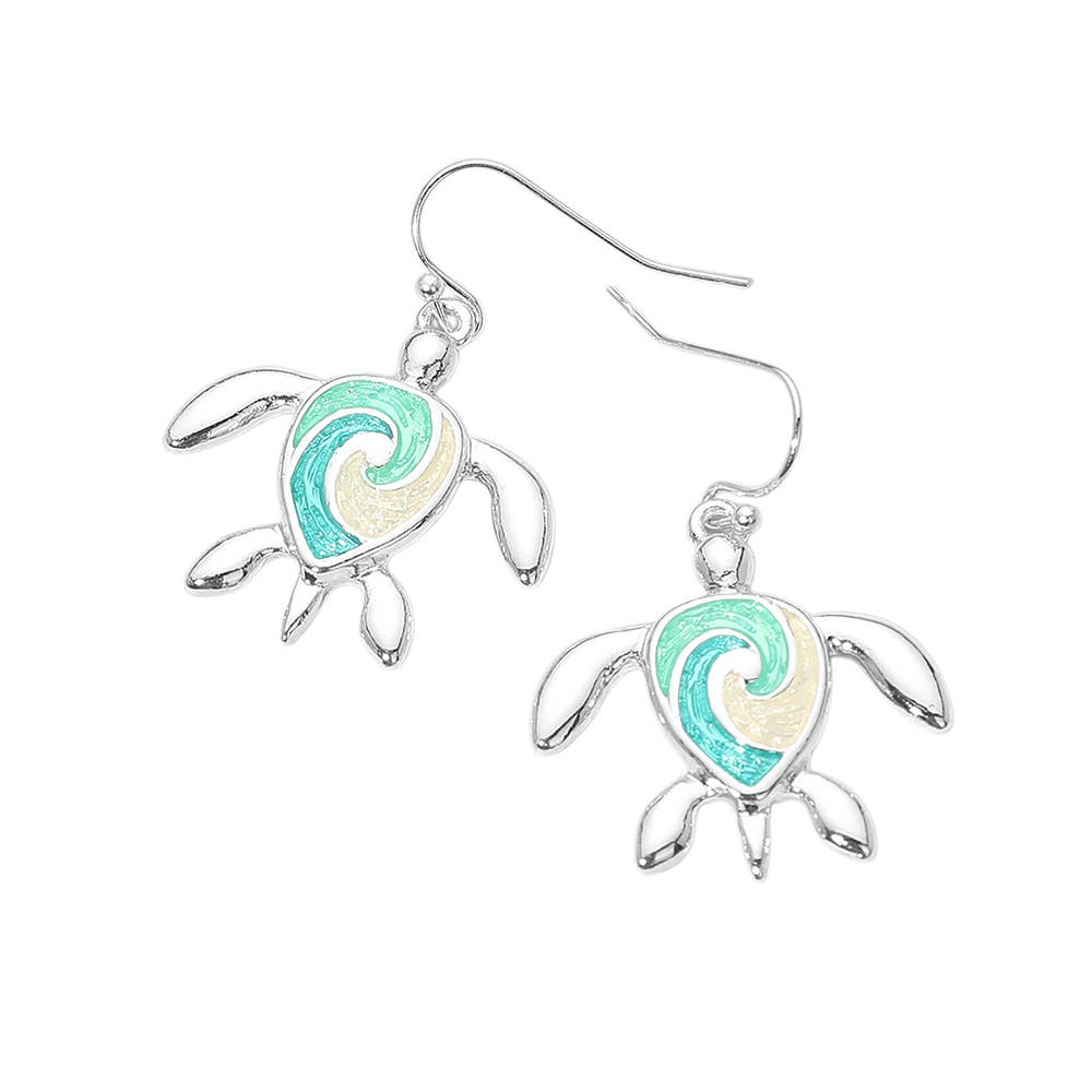 Enamel Swirl Sea Turtle Charm Drop Dangle Earrings