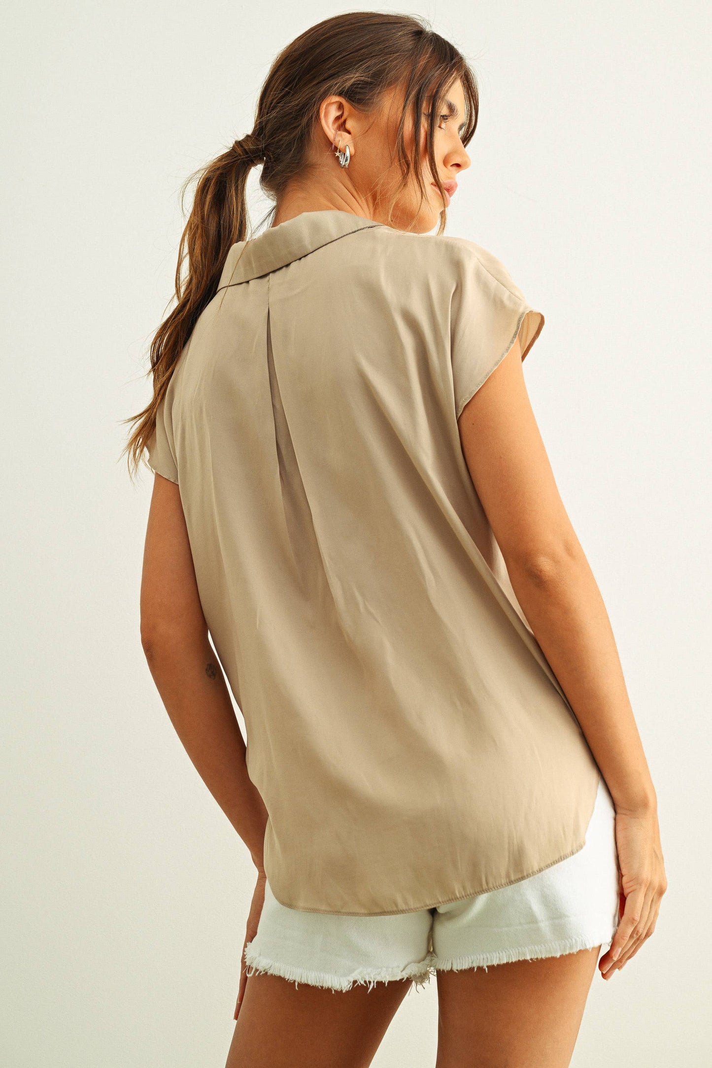 BUTTON DOWN CAP SLEEVE SHIRTS