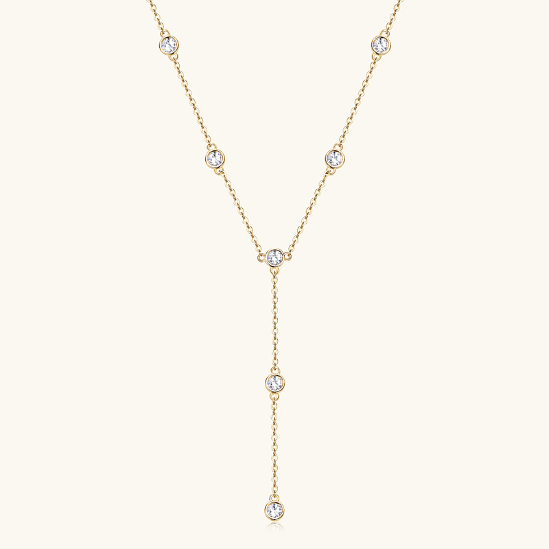 Moissanite Drop Y Station Necklace in 925 Sterling Silver