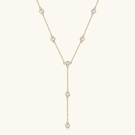 Moissanite Drop Y Station Necklace in 925 Sterling Silver