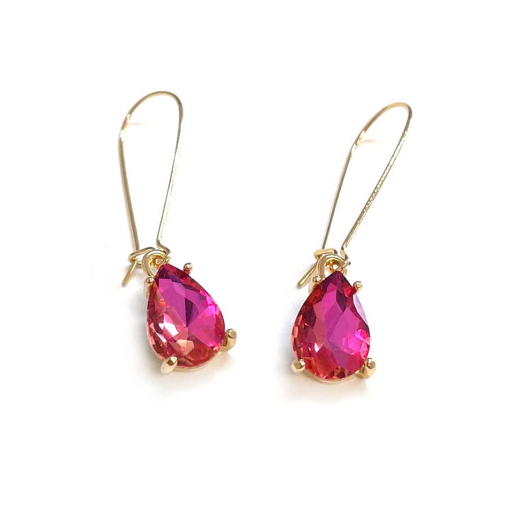 Midi Size Teardrop 5A Grade Glass Drop Kidney Wire Earrings