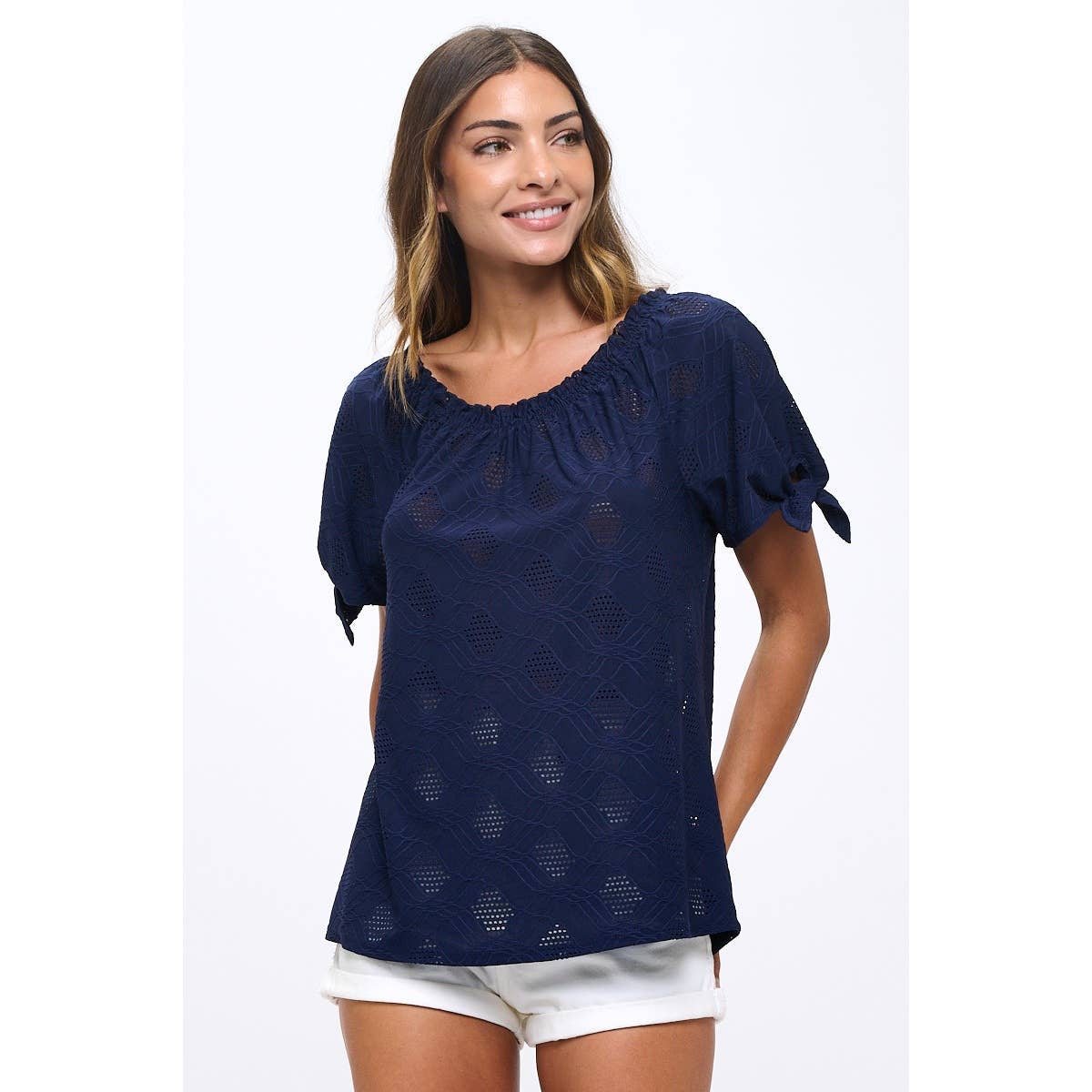 OFF SHOULDER EYELET PEASANT