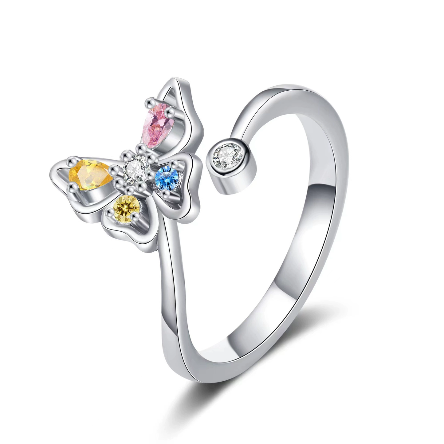 Color Butterfly Stacking Bypass Ring in 925 Sterling Silver