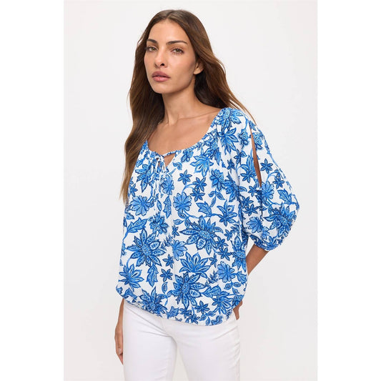Floral Tie Neck Peasant