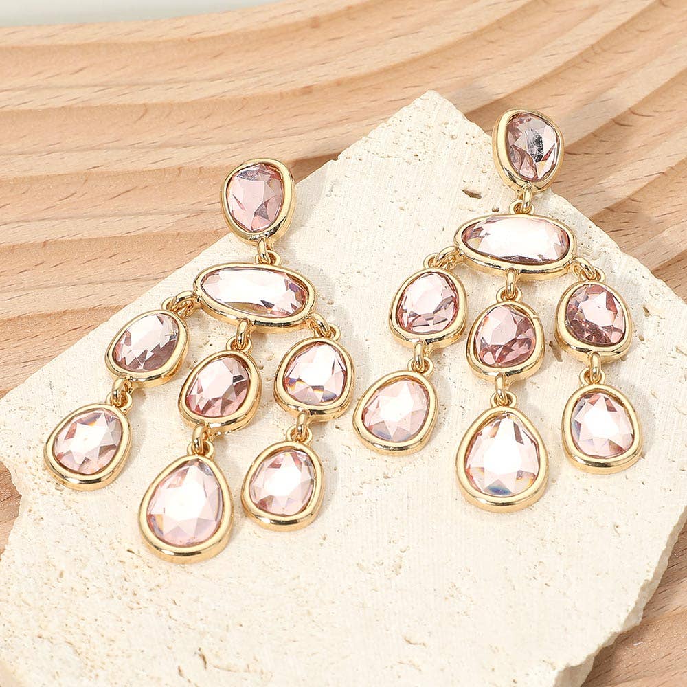 Teardrop Stone Cluster Chandelier Statement Earrings