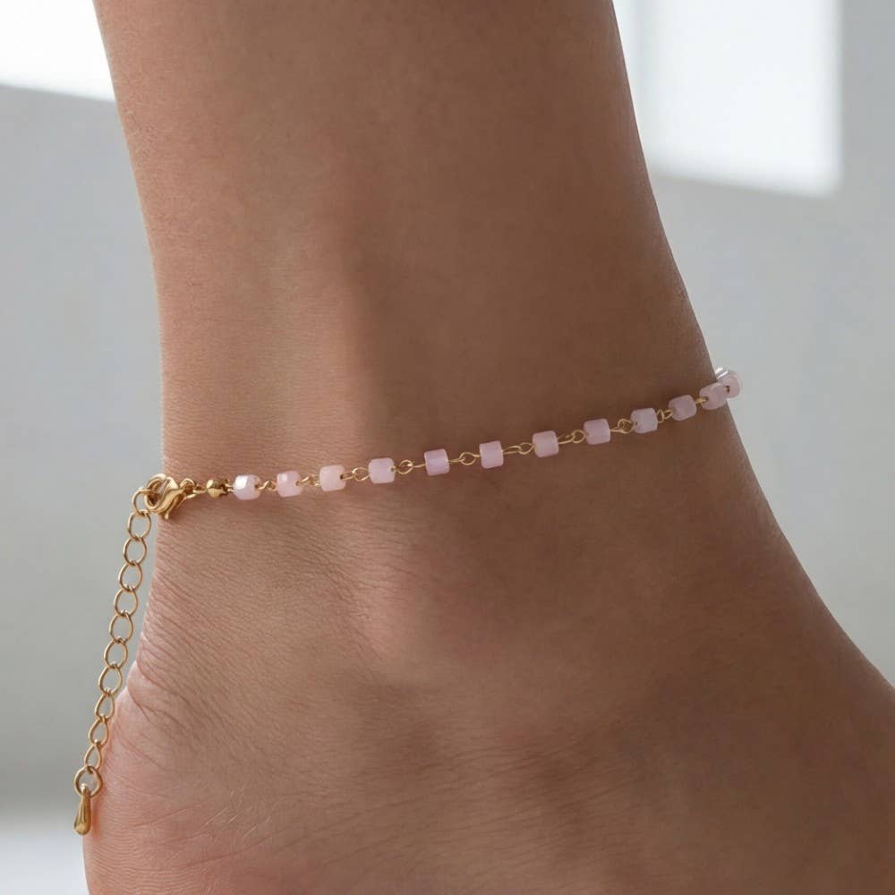Faceted Mini Cube Beads Station Chain Anklet