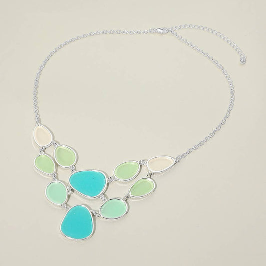 Multi Shape Sea Glass Charm Link Bib Necklace