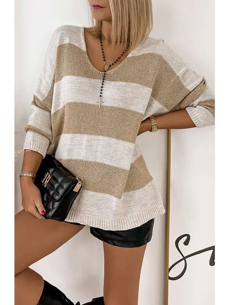 Nevaeh Shimmer Knitted Jumper Sweater Top-Stone