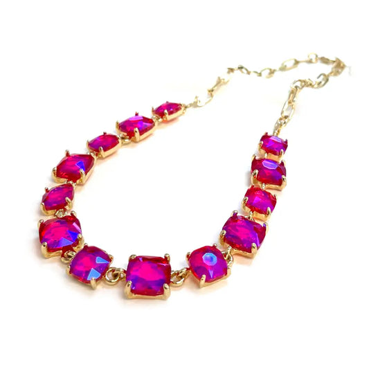 Cushion Cut Square Glass Crystal Linked Chain Necklace