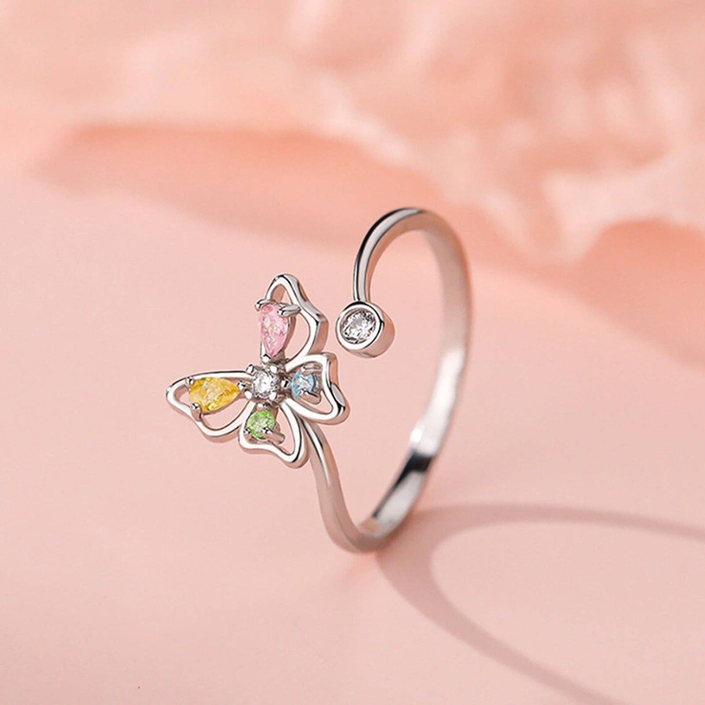 Color Butterfly Stacking Bypass Ring in 925 Sterling Silver