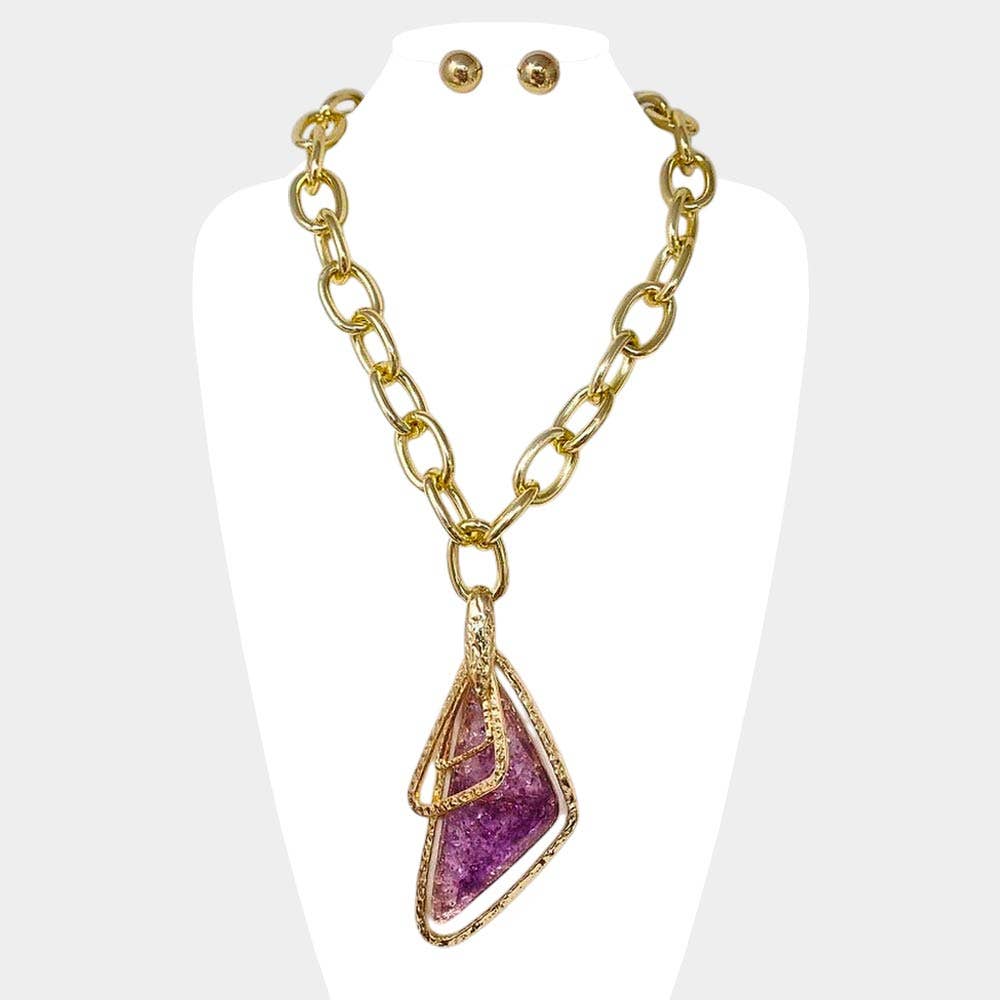 Bold Geometric Resin Pendant Chunky Chain Statement Necklace