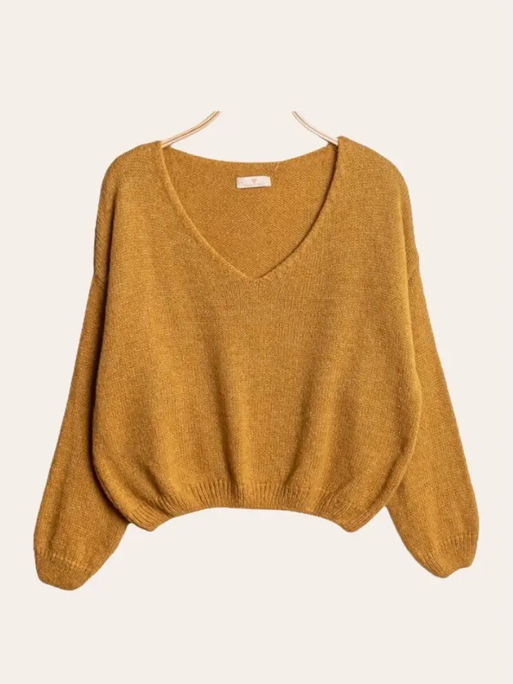 V-Neck Crop Sweater with A Tight Hem