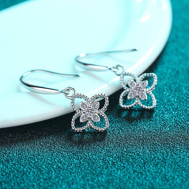 Moissanite Four Leaf Clover Dangling 925 Sterling Silver