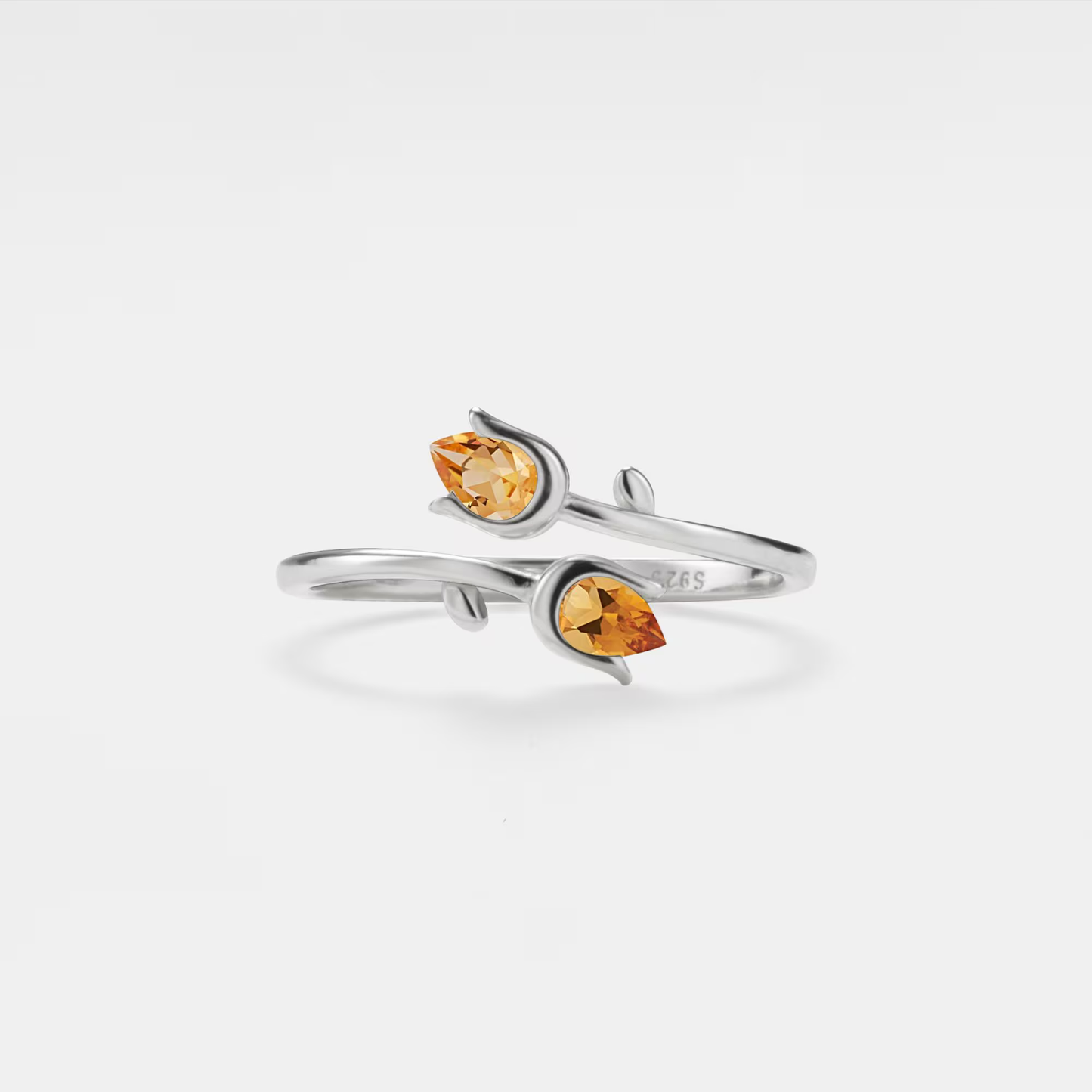 Citrine Tulip Flower Bypass Ring in 925 Sterling Silver
