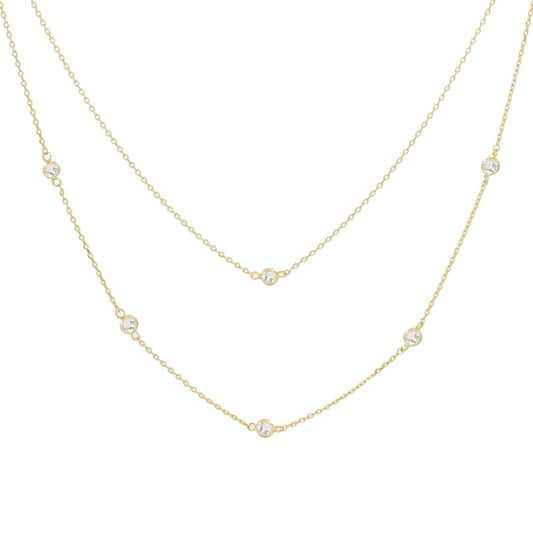 Cubic Zirconia Layered Gold Dipped Necklace