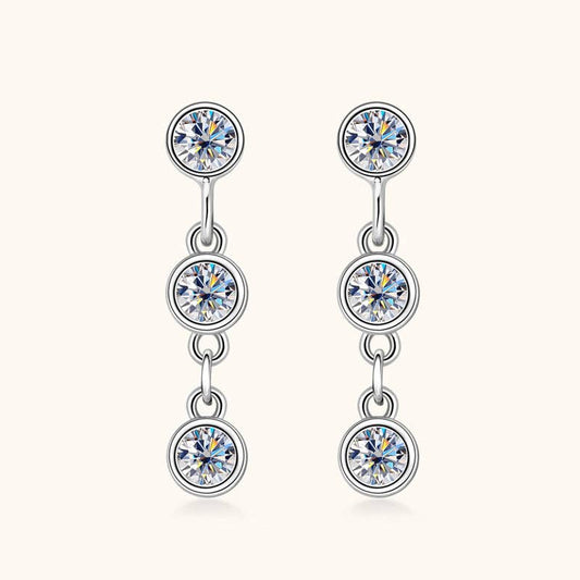 Moissanite Bezel Dangle Drop Earrings in 925 Sterling Silver