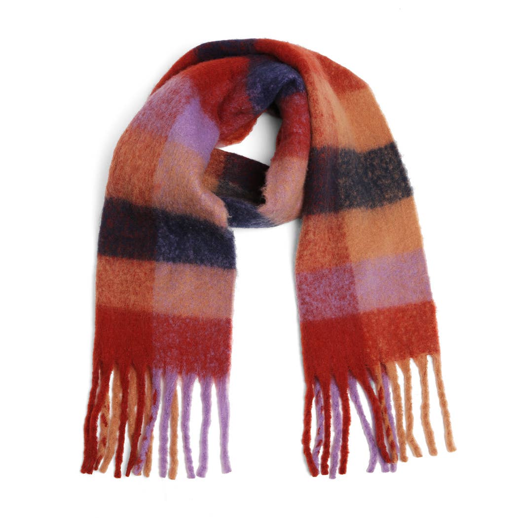 Multi-Color Plaid Oblong Scarf Shawl with Fringe