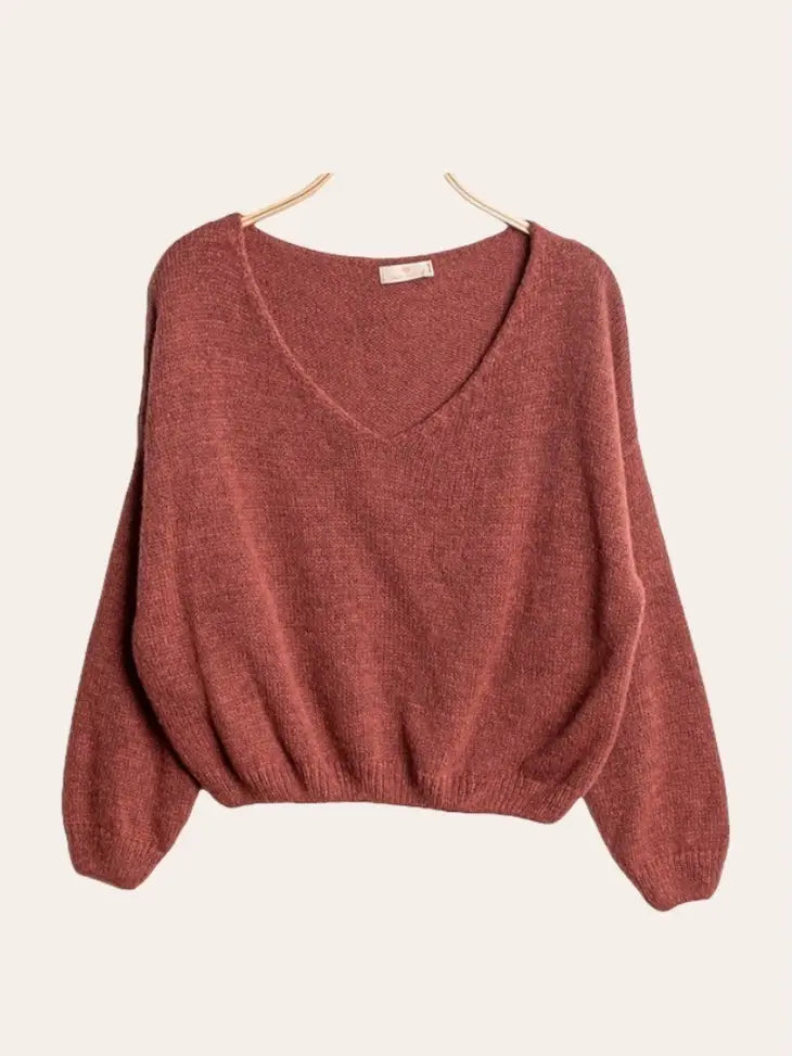 V-Neck Crop Sweater with A Tight Hem