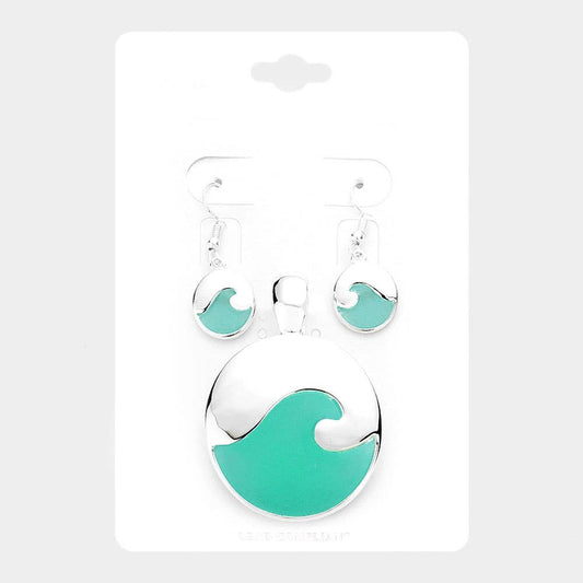 Sea Glass Wave Round Pendant Set
