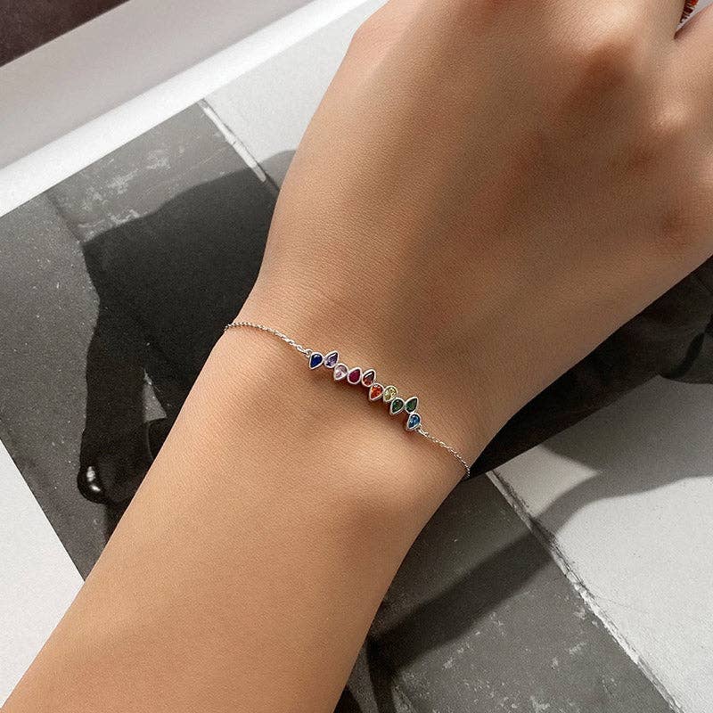 Rainbow Color Teardrop Gem Bracelet in 925 Sterling Silver