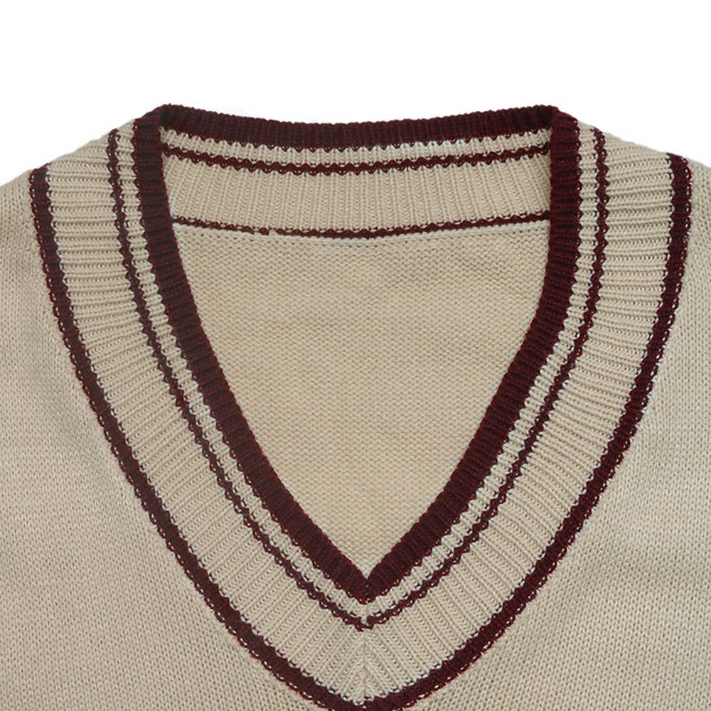 Loose Long Sleeved Striped V-neck Sweater