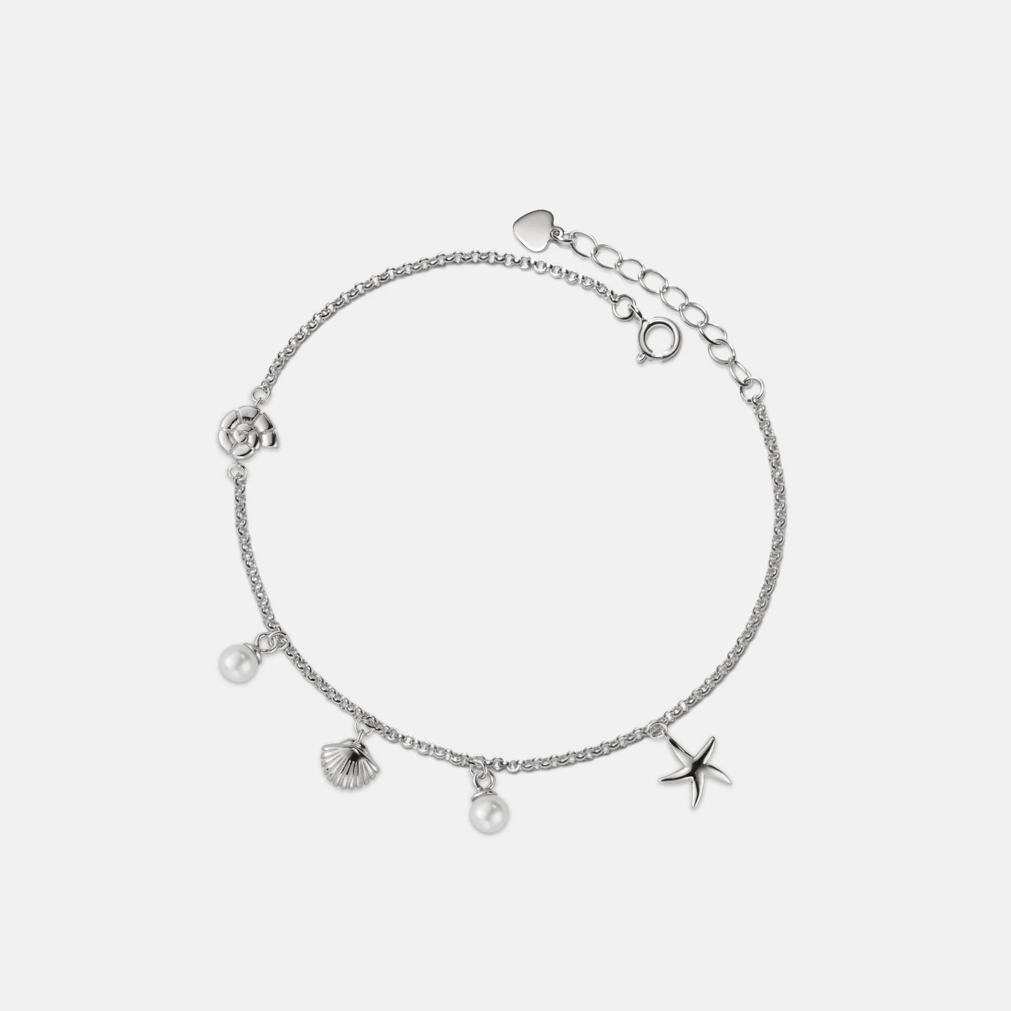 Seashell Starfish Pearl Beach Anklet in 925 Sterling Silver