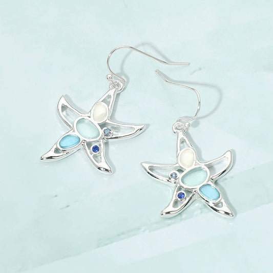 Sea Glass Starfish Charm Drop Dangle Earrings