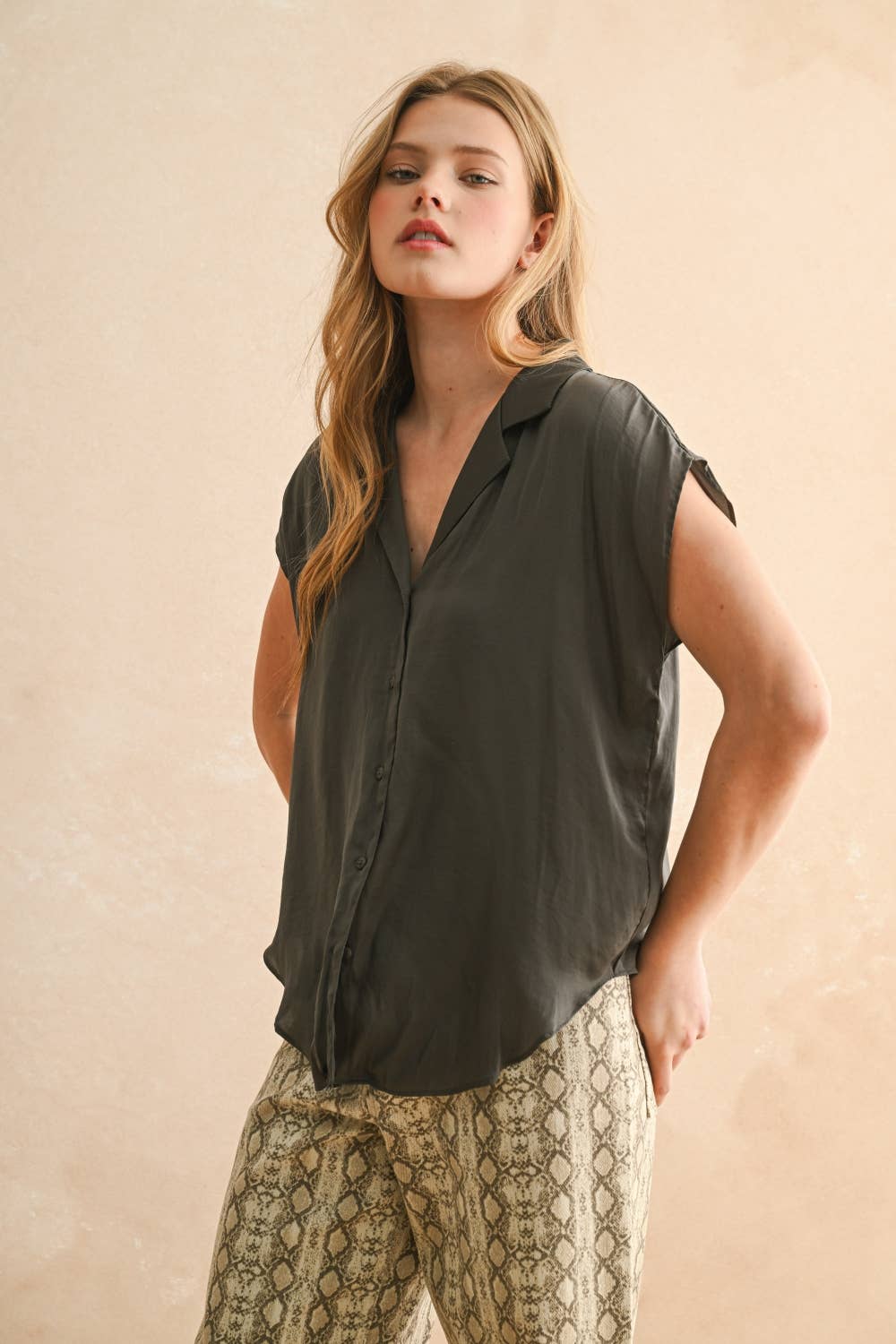 BUTTON DOWN CAP SLEEVE SHIRTS