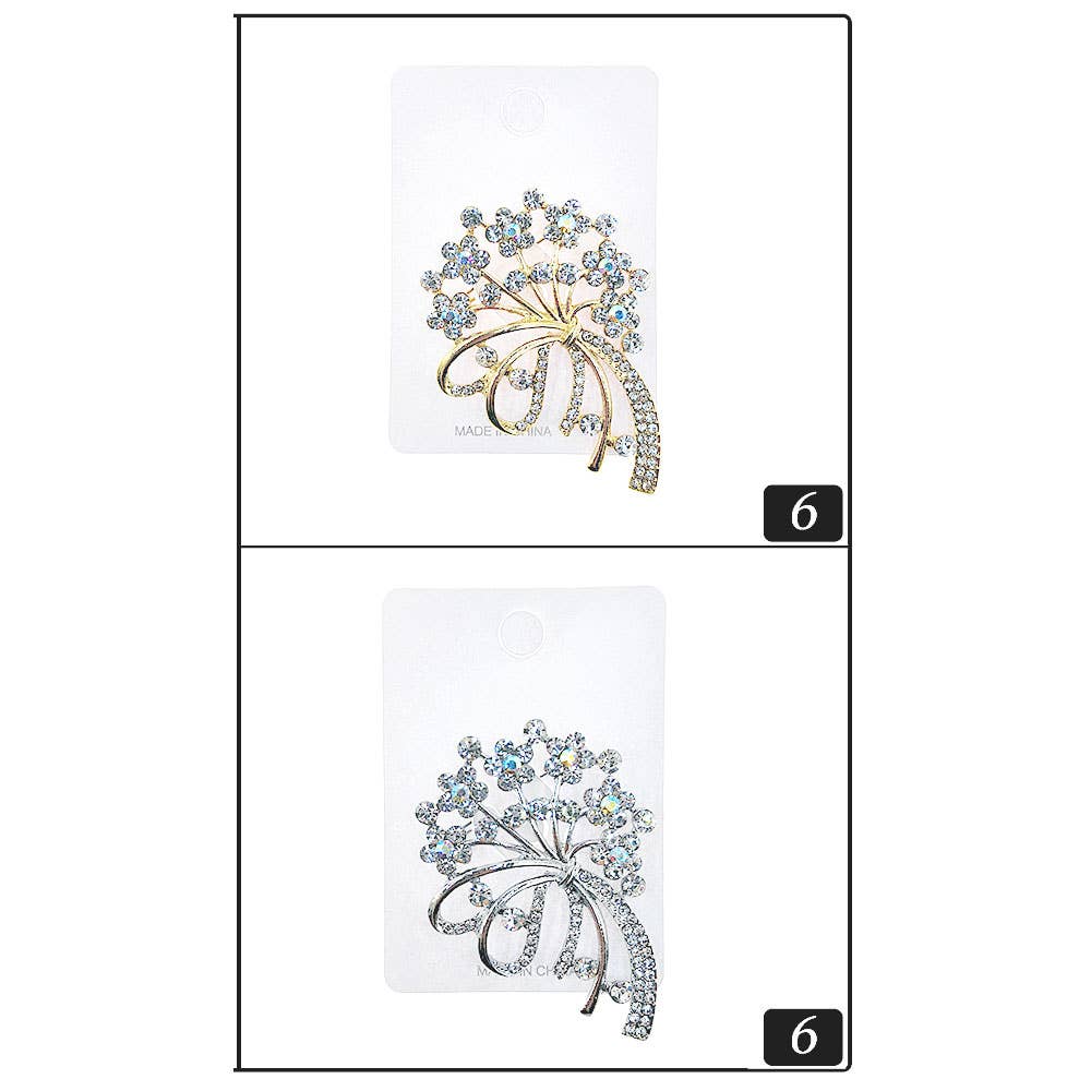 Rhinestone Flower Bouquet Bow Pin Brooches